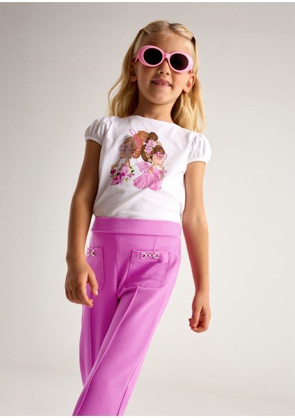 04-10 Yaş Kız Çocuk Pembe Pantolon - Pembe