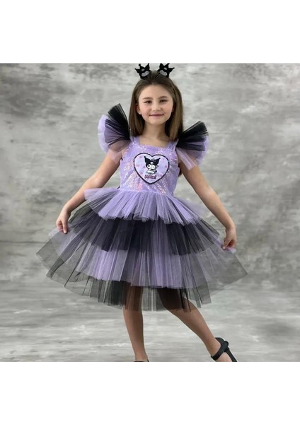 Kız Çocuk Kuromi Taçlı Doğum Günü Parti Abiye Elbise 250202 modelleri