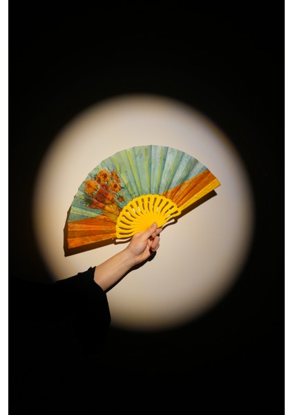 Van Gogh Ayçiçeği Tablosu Yelpaze Renkli 43x24 cm Dekoratif Hediyelik fırsatları