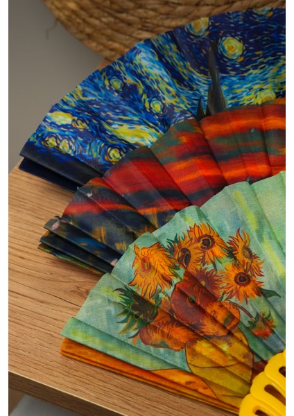 Van Gogh Ayçiçeği Tablosu Yelpaze Renkli 43x24 cm Dekoratif Hediyelik indirimleri