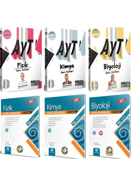 AYT Fizik - Kimya - Biyoloji Ders Notları Seti 2025 ve AYT Fizik - Kimya - Biyoloji Soru Bankası Seti