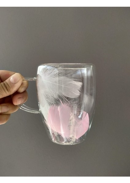 Isıya Dayanıklı Çift Cidarlı Tüylü Kupa (Pembe&beyaz)