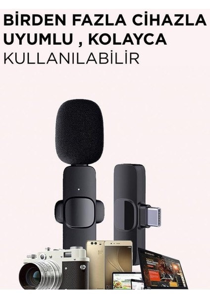 Kablosuz Yaka Mikrofonu 2'li Set – Type-C & Lightning Dönüştürücüsüyle Tüm Cihazlarla Uyumlu, Youtube Için Ideal