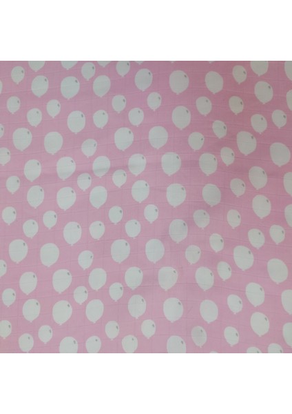 Baskılı Bambu Karışım Müslin Kumaş | Pembe Zemin Balon