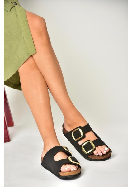 P777517402 Siyah Süet Çift Bantlı Kadın Terlik fırsatları