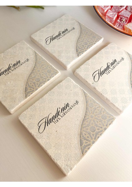 Ramazan, Iftar Sofrası, Kahve Sunumu 4’lü Kişiye Özel Doğal Taş Bardak Altlığı, fiyatları