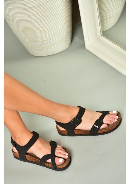 H777786002 Siyah Süet Kadın Sandalet