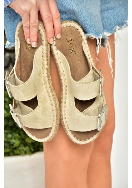 U250230102 Bej Süet Taş Detaylı Kadın Terlik fiyatları