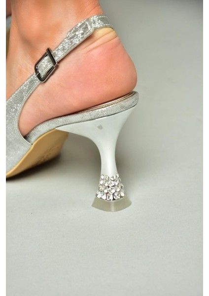 U820336214 Gümüş Sim Kalın Topuklu Abiye Ayakkabı fırsatları