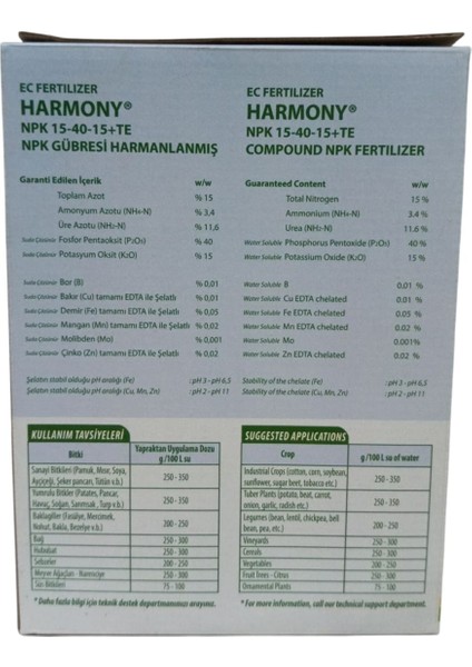 Harmony 1 kg 15-40-15 Te Npk - Gübre Zengin İçerikli Bitki Besini