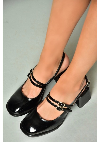 U518121508 Siyah Rugan Kalın Topuklu Kadın Ayakkabı indirimleri