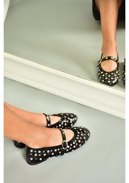 U820085209 Siyah Taşlı Kadın Babet modelleri