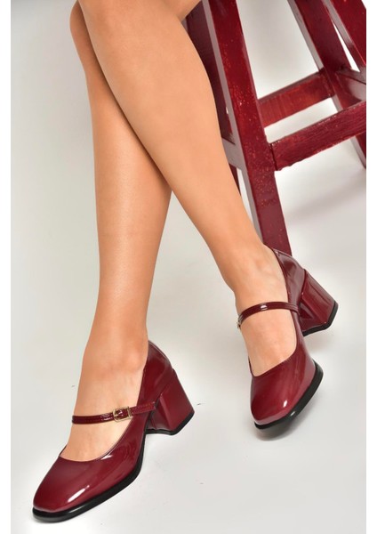 U518422008 Bordo Rugan Kalın Topuklu Kadın Ayakkabı modelleri
