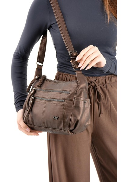 Suni Deri Omuz Çantası Bronz (Model: 571-13-10M)