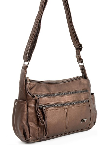 Suni Deri Omuz Çantası Bronz (Model: 571-13-10M)