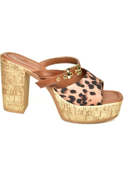U996254404 Taba Leopar Desenli Kalın Topuklu Kadın Ayakkabı indirimleri