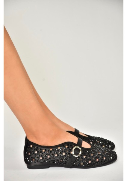 U820086704 Siyah Kumaş Taş Detaylı Kadın Babet fiyatları