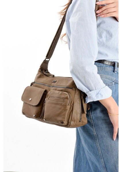 Suni Deri Omuz Çantası Vizon (Model: 571-13-10K)