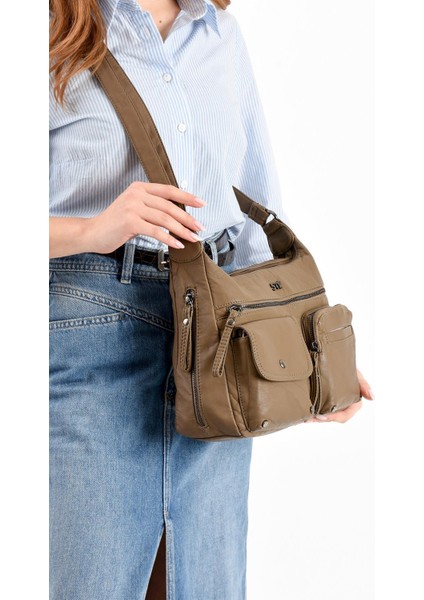 Suni Deri Omuz Çantası Vizon (Model: 571-13-10K) fiyatları