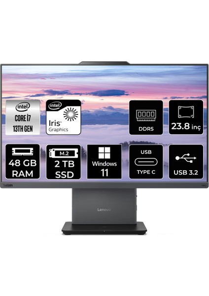 Thinkcentre Neo 50A Gen 5 Intel Core I7 13620H 48GB 2tb SSD 23.8" Fhd Windows 11 Home All In One Bilgisayar & Per4 USB Bellek 12SC000KTRP369