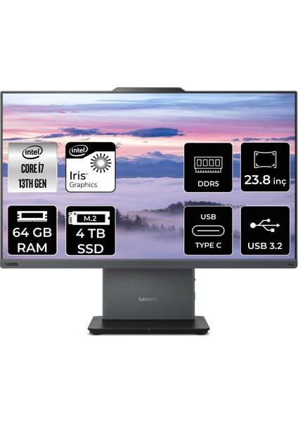 Thinkcentre Neo 50A Gen 5 Intel Core I7 13620H 64GB 4tb SSD 23.8" Fhd Fdos All In One Bilgisayar & Per4 USB Bellek 12SC000KTRP335