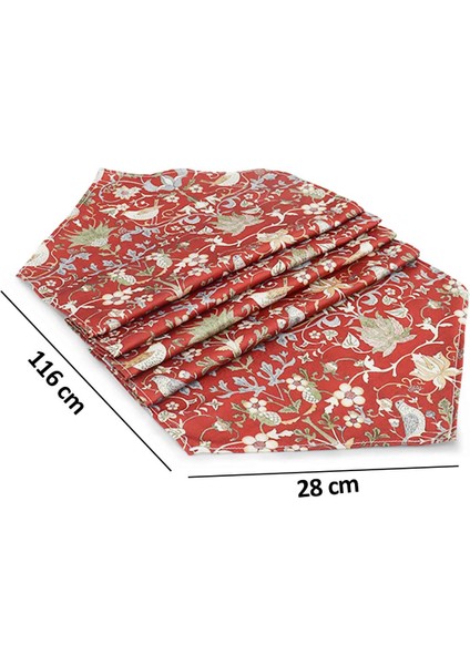 Kuş Desenli Otantik Desen Runner, 6'lı Özel Dikişli Kumaş Peçete Set