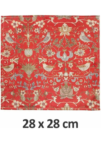 Kuş Desenli Otantik Desen Runner, 6'lı Özel Dikişli Kumaş Peçete Set