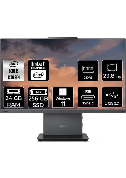 Thinkcentre Neo 50A Gen 5 Intel Core I5 13420H 24GB 256GB SSD 23.8" Fhd Windows 11 Home All In One Bilgisayar & Per4 USB Bellek 12SC000YTRP351