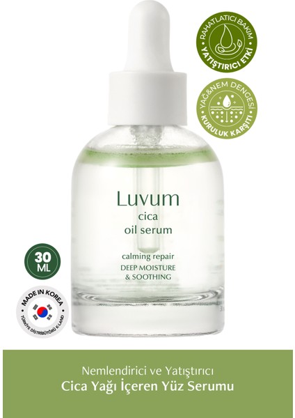 Nemlendirici ve Yatıştırıcı Cica Yağı Içeren Yüz Serumu Luvum Cica Oil Serum
