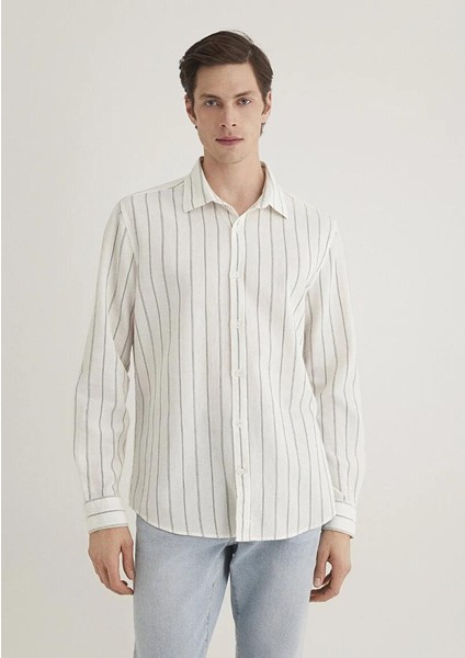 Haki Çizgili Gömlek 0211384-80692 fırsatları