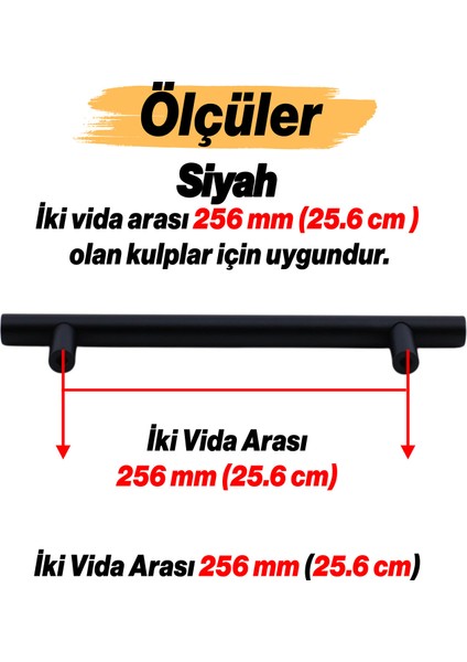 Çubuk 10 Adet Siyah Metal Kulp (256 mm-25.6 cm) Mobilya Mutfak Çekmece Dolabı Kulpları modelleri