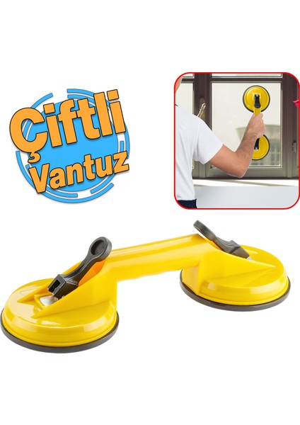 Çiftli Cam Vantuzu Vakumlu Fayans Ahşap Tutucu Taşıma Araba Kaporta Göcük Çektirme 2'li Plastik