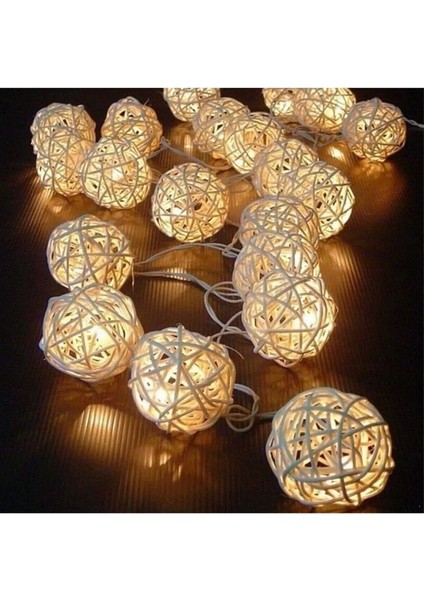Rattan 20 Top LED Işık 2 mt - 20 Adet Örgü Işık Topu Pilli 2 Metre Gün Işığı 2 Kademe