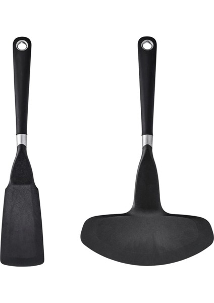 2'li Set Pişirme Spatulası Ikea Geniş Spatula Uzunluk 32 cm ve Düz Spatula Uzunluk 33 cm Plastik Siyah