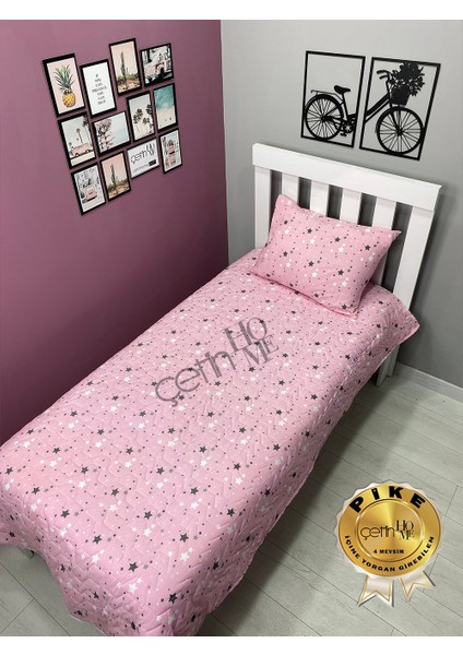 Çetinhome Tek Kişilik Kapitone Pike Seti 4 Mevsim Pembe Star