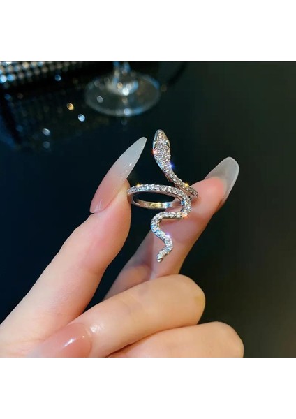 Pırlanta Işıltılı Yılan Model Ayarlanabilir Taşlı Yüzük
