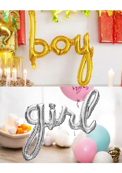 Cinsiyet Belirleme Partisi - Gırl - Boy Yazılı Folyo Balon Gold-Gümüş Renk