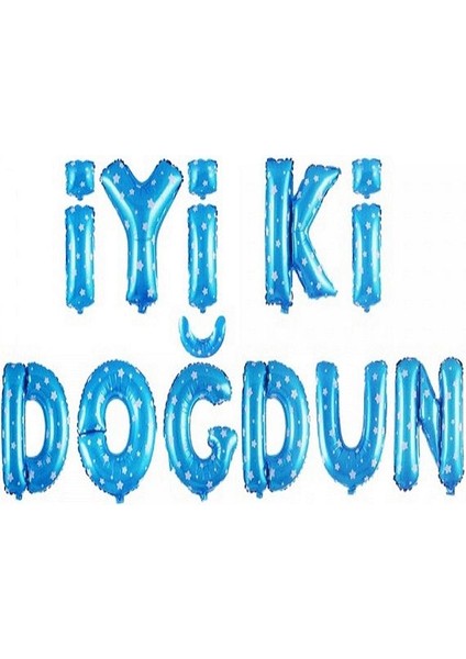 Mavi Puantiyeli Iyiki Doğdun Folyo Doğum Günü Partisi Mavi Puantiyeli Renk Folyo Balon
