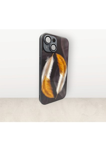 iPhone 15 Tüy Desenli Kılıf - Dahili Kamera Koruma Lensli - Sanat ve Koruma Bir Arada
