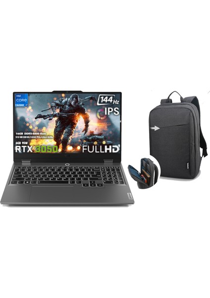 LOQ 15IRX9 Intel Core i7 13650HX 16GB 512GB SSD RTX 3050 6GB (95W) 15.6" FHD 144Hz IPS Panel Freedos Taşınabilir Bilgisayar 83DV011ATRN2 + B210 Siyah Çanta
