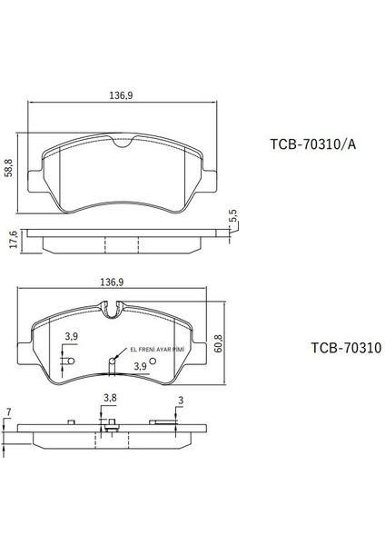 Arka Balatası Fişsiz Ford Custom 12 Transıt 16 2.0tdcı-2.2tdcı BK21 2M008 Ac 1763916 - BK212M008AA - BK212M008AC