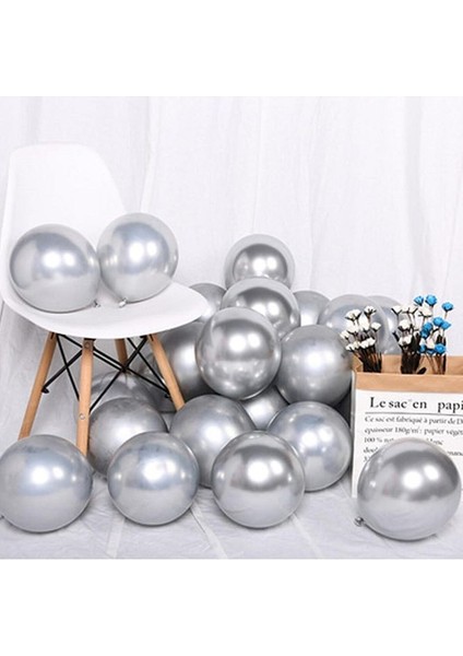 Gemar 15 Adet Balon Metalik Gümüş Silver Renk
