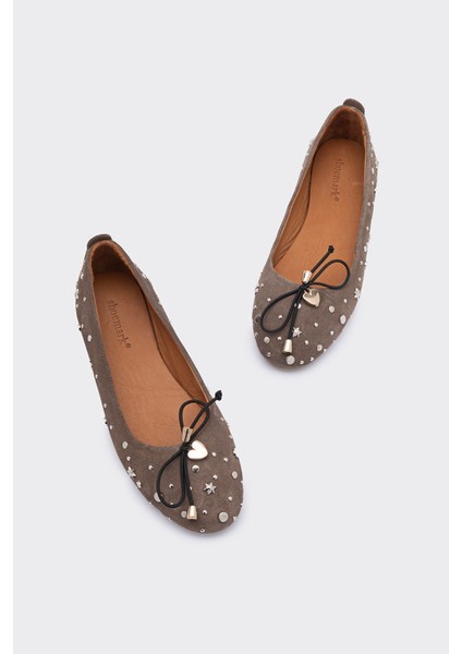 Fine Vizon Deri Süet Yıldız Trok Kadın Babet Ayakkabı fırsatları