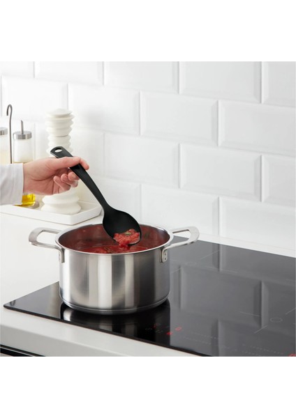 3'lü Mutfak Gereçleri Seti Ikea Spatula + Kaşık ve Maşa Seti Pişirme Servis Gereçleri Siyah