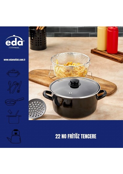 Kapaklı Emaye Cips Fritöz Tenceresi 22 Cm.