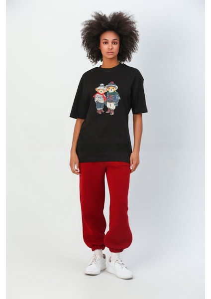 %100 Pamuk Sevgili Konseptli Teddy Baskılı T-Shirt