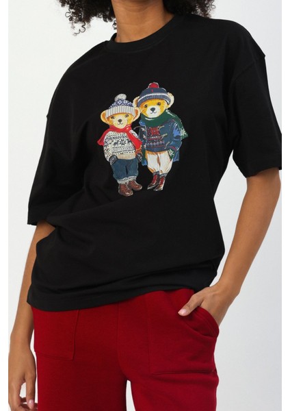 %100 Pamuk Sevgili Konseptli Teddy Baskılı T-Shirt fiyatları