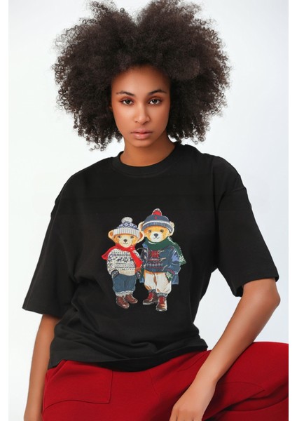 %100 Pamuk Sevgili Konseptli Teddy Baskılı T-Shirt modelleri