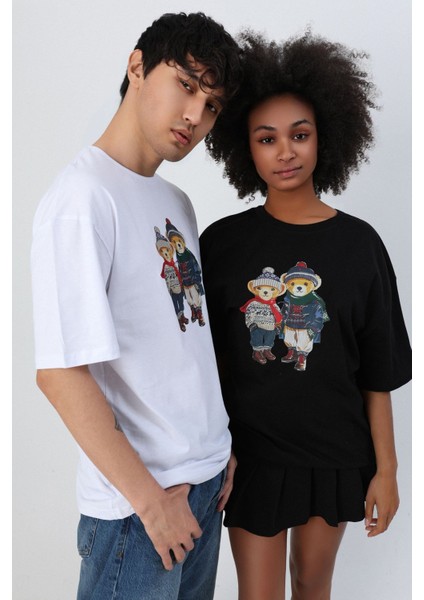 %100 Pamuk Sevgili Konseptli Teddy Baskılı T-Shirt fırsatları