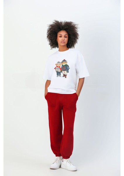 %100 Pamuk Sevgili Konseptli Teddy Baskılı T-Shirt